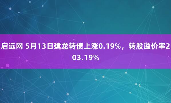 启远网 5月13日建龙转债上涨0.19%，转股溢价率203.19%